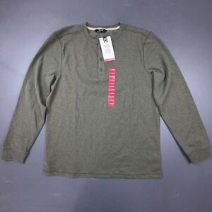 Member's Mark Thermal Henley T Shirt Men's XL Green Long Sleeve Casual NWT